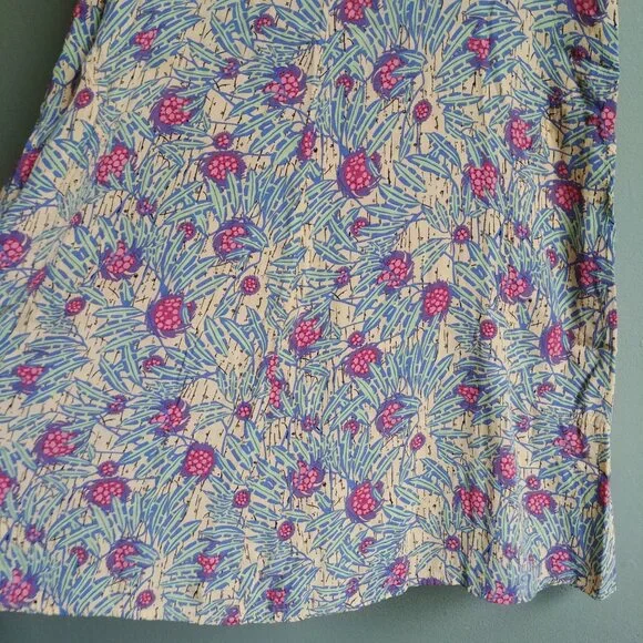 Flax Large yellow sleeveless dress with pink and green - Picture 3 of 12